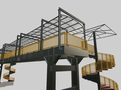 Steel Pedestrian Bridge - Spiral Stair - Straight Type-13 3D model
