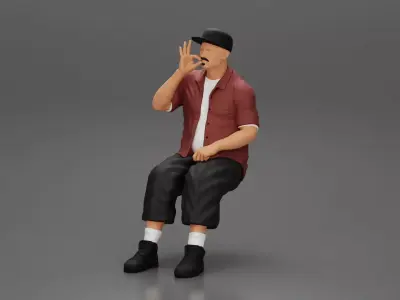 Gangster homie in cap Sitting On the car And Smoking Cigar 3D print model