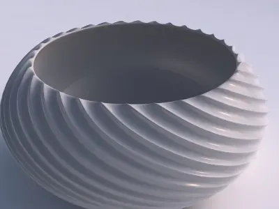 Bowl spheric squeezed wide with bent extruded lines 3D print model