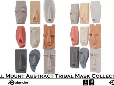 Wall Mount Abstract Tribal Mask Collection Low-poly 3D model