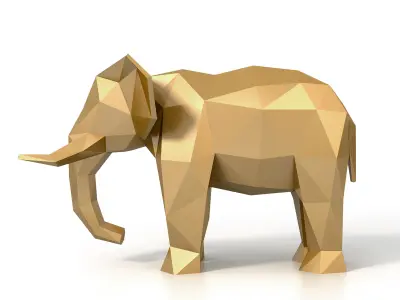 Low Poly Elephant golden Low-poly 3D model