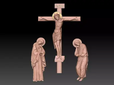 Crucifixion Scene with Virgin Mary and John the Apostle 3D print model
