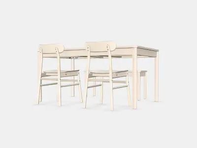 RONNINGE - RONNINGE Table with 2 chairs and bench Low-poly 3D model