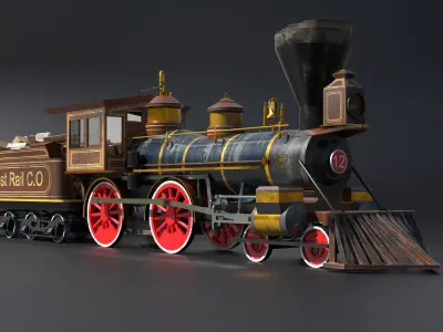 Old West Steam Train Low-poly 3D model