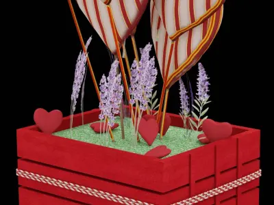 Hearts Boquet With Violet Flowers Low-poly 3D model