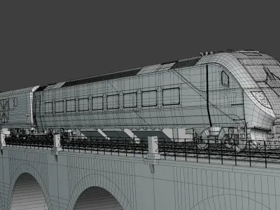 American train on viaduct 3D model