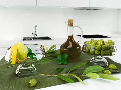olive olives and lemon on cloth 3D model