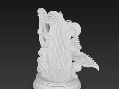 Mermaid Playing Harp Statue 3D model