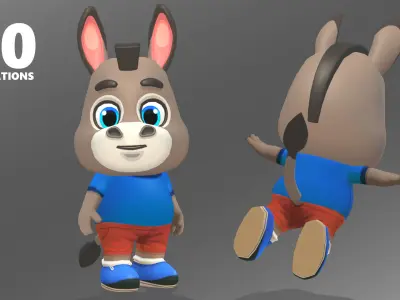 Donkey Mule Animated Rigged Low-poly 3D model