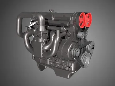Four cylinder engine with animation 3D model