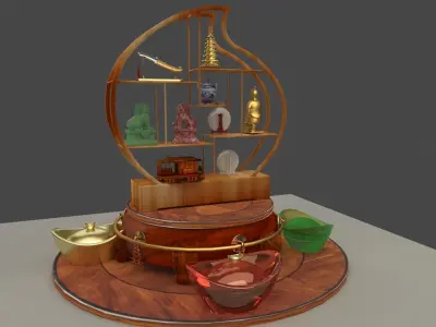 Chinese decorative shelf with yuanbao 3D model