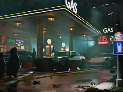 FREE Mysterious Vintage Gas Station with Cars Free 3D model