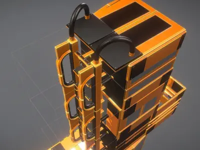 Futuristic Ladders Orange Painted Metal Modular  Low-poly 3D model