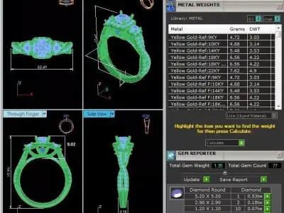 Luxury Halo Three Stone Diamond Ring CAD Design 3DM STL 3D print model