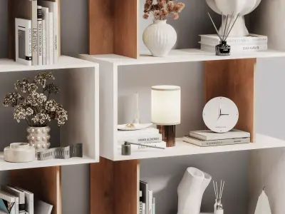 Shelving with decorative rack set 08 3D model