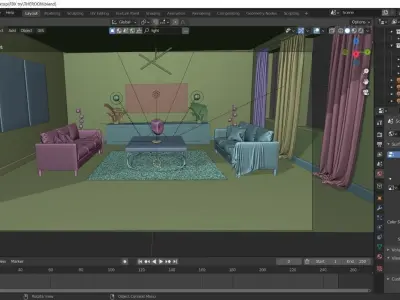 THE ROOM living with furniture and tv 3D model