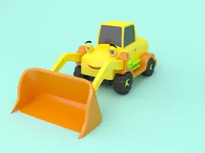 Bulldozer cartoon  Low-poly 3D model