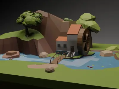 Low Poly Game Ready Environment hill with trees Low-poly 3D model