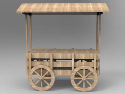 wooden food cart lowpoly model Low-poly 3D model