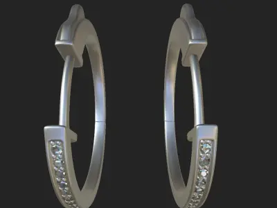 Diamond Small Hoop Earrings 3D model