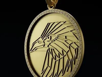 Eagle Stylized Pendant Coin Amulet Necklace 3D print model