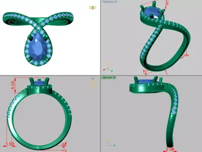 pointy solitare pear shape halo model 3D print model