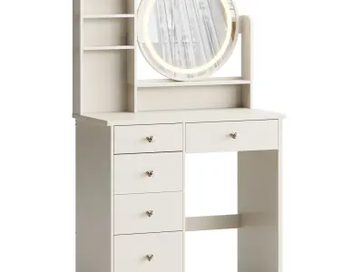 Ensemble coiffeuse avec tabouret et miroir Willodine 3D model