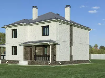 Cottage house on grassy field Low-poly 3D model