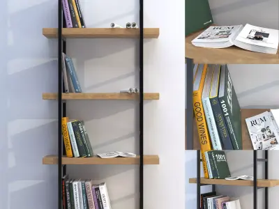 Modern minimal bookcase with an open book 3D model