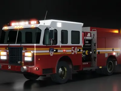 American Fire Engine Pumper low poly version Low-poly 3D model