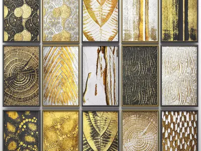 Collection of paintings with gold for walls 7 3D model