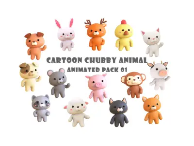 Funny 3D Cartoon Characters - Chubby Animated Models Low-poly 3D model