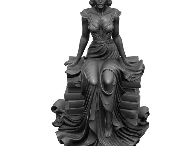 ELEGANT LADY ON BOOKS STATUE  3D PRINT MODEL 3D print model