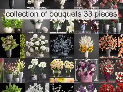 collection of bouquets 33 pieces 3D model