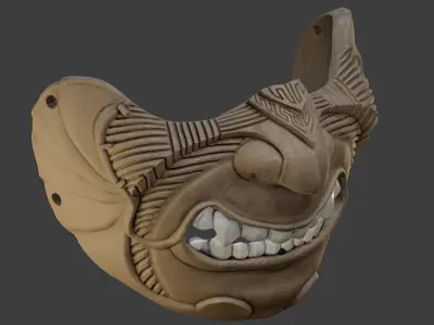 Oni Mask 11 Line pattern Half Face 3D print model