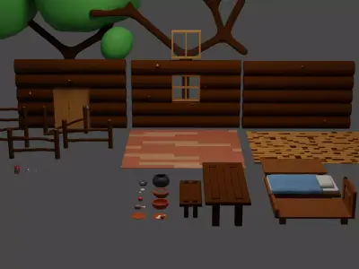 cabin props stylized Low-poly 3D model