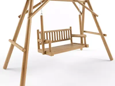 Multiple Seats Wooden Swing 13 3D model