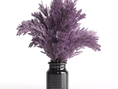 bouquet dry lavender vase glass black 3D model