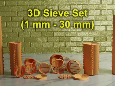 3D Print Ready Sieve Set for 1 - 30 mm Particle Size Range 3D print model