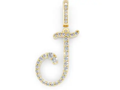 Elegant J Diamond Pendant  3D CAD Jewelry Design 3D print model