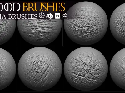 30 Wood Brush-Alpha-Blender and Zbrush Brush-Alpha Brushes-Vol 6 3D model