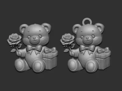 valentinesday teddy gift and flower decor  3D print model