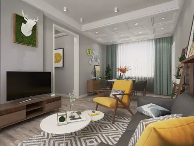 Nordic style Living Room Design 3D model