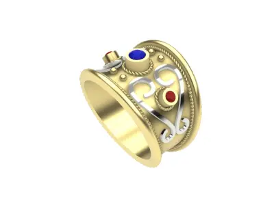 Byzantine ring with gemstones Free 3D print model