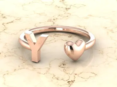 Alphabet Jewelry with Heart Ring Y 3D print model