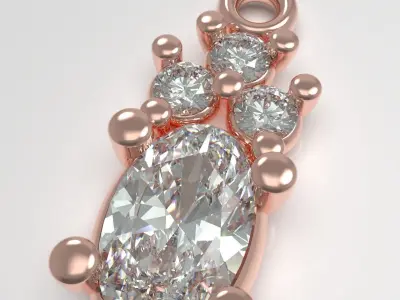 Pendant with oval gem 3D print model