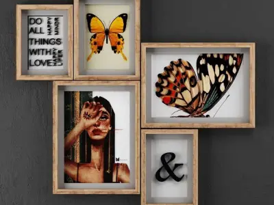 ame-03 butterfly framed wall art Free 3D model