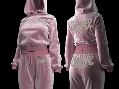 Pink Tracksuit  with Bratz Logo Fitted to Gen8 Body Mesh 3D model