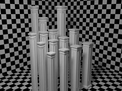 Square Recessed Panel Columns Low-poly 3D model