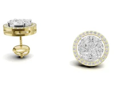 Round Diamond Cluster Stud with Marquise and Princess 3D print model